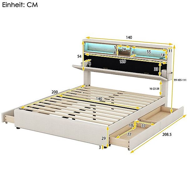 TavilaEcon Polsterbett Jugendbett Doppelbett mit aufladen USB und LED-Beleu günstig online kaufen