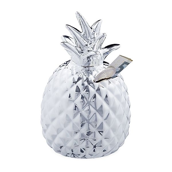 relaxdays Spardose Ananas in Silb günstig online kaufen