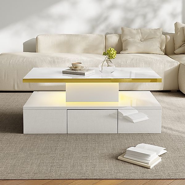 Merax Couchtisch hohcglanz mit LED-Beleuchtung, Beistelltisch günstig online kaufen