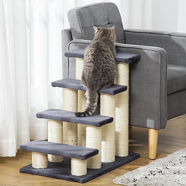PawHut Kratzbaum Tiertreppe Katzentreppe Hundetreppe 4 Stufen Treppe, Plüsc günstig online kaufen