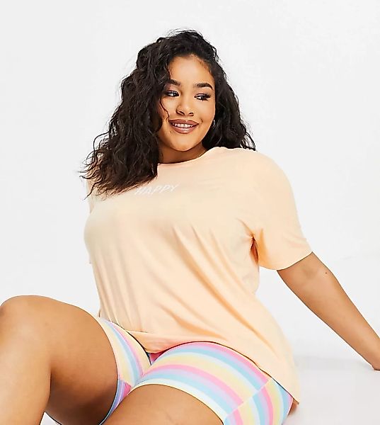 Loungeable Plus – Pyjama in Rainbow Sorbet mit T-Shirt und kurzer Leggings- günstig online kaufen