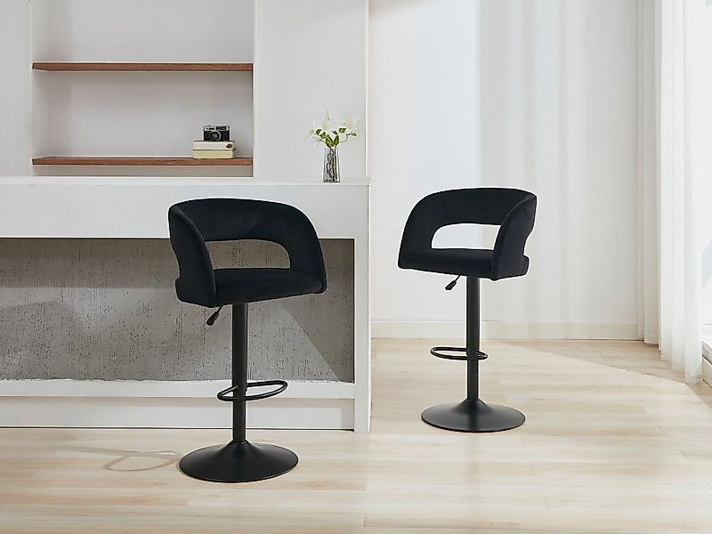 Barhocker 2er-Set höhenverstellbar - Samt & Metall - Schwarz - LAJUNIA günstig online kaufen