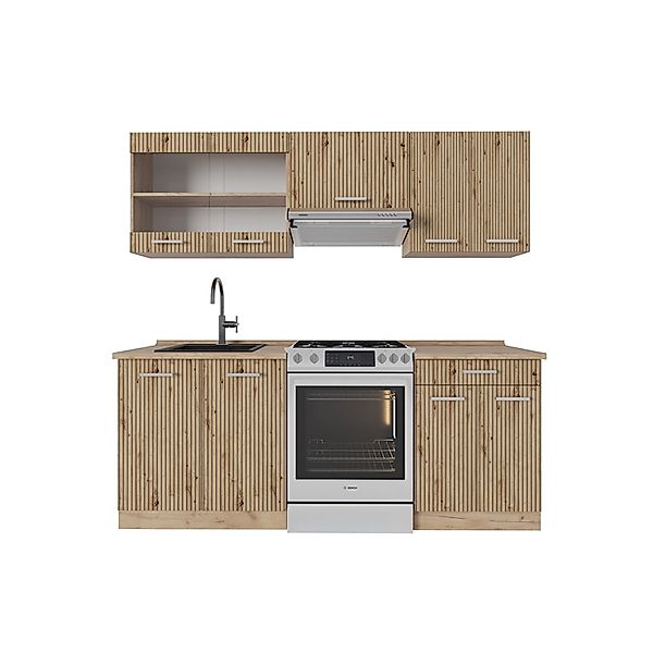 Vicco R-Line Küchenzeile Artisan-Eiche/Goldkraft Eiche 200 cm ohne Arbeitsp günstig online kaufen