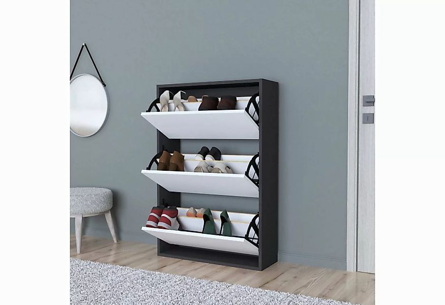 en.casa Schuhschrank »Aurskog« mit Kipptüren 110x73, 5x24cm Anthrazit/Weiß günstig online kaufen