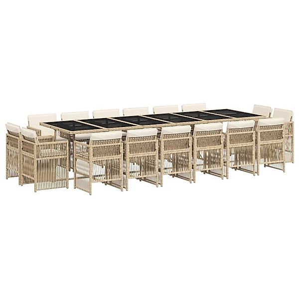 vidaXL 17-Tlg Garten-Essgruppe mit Kissen Beige Poly Rattan 3211066 günstig online kaufen
