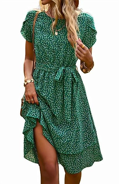 ZWY A-Linien-Kleid Blumenkleid für Damen, Kurzarmkleid mit Rundhalsausschni günstig online kaufen