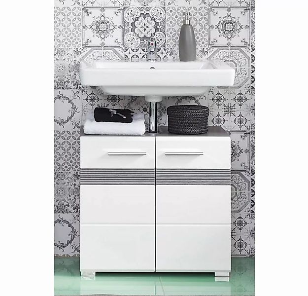 Lomadox Waschbeckenunterschrank ODRA-19 Badezimmer in Weiß Hochglanz mit Sa günstig online kaufen