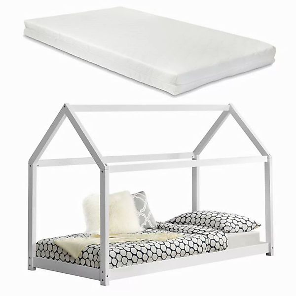 en.casa Kinderbett, »Netstal« Hausbett mit Kaltschaummatratze 90x200cm Weiß günstig online kaufen