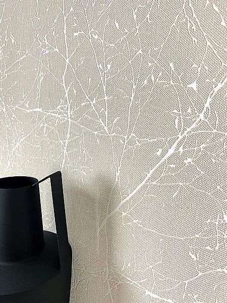Newroom Vliestapete, Beige Tapete Floral Äste - Ästetapete Blumentapete Cre günstig online kaufen