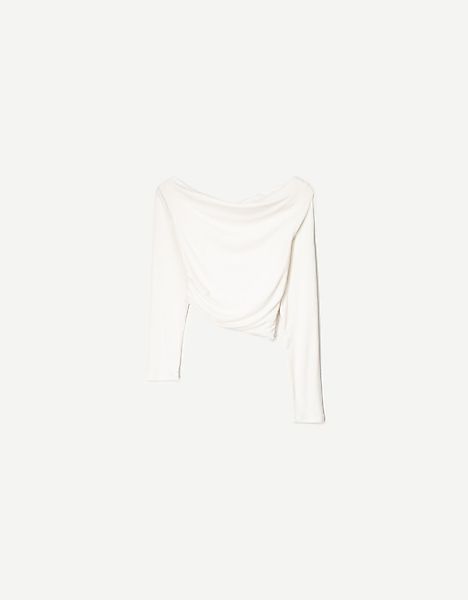 Bershka Asymmetrisches Langarmshirt Damen Xs Rohweiß günstig online kaufen