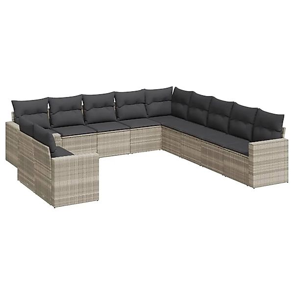 vidaXL 11-Tlg Garten-Sofagarnitur mit Kissen Hellgrau Poly Rattan 3251529 günstig online kaufen