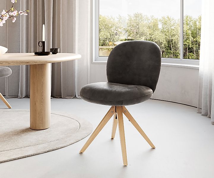 DELIFE Polsterstuhl Nube-Flex, Holzgestell kantig Natur Bouclé Weiß 180° dr günstig online kaufen