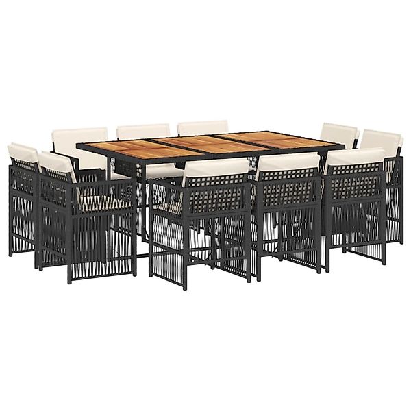 vidaXL 11-Tlg Garten-Essgruppe mit Kissen Schwarz Poly Rattan 3211035 günstig online kaufen