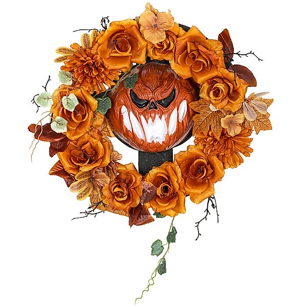 Outsunny Halloween Dekoration Hängender Kürbis-Kranz mit 44 LEDs mit Flamme günstig online kaufen