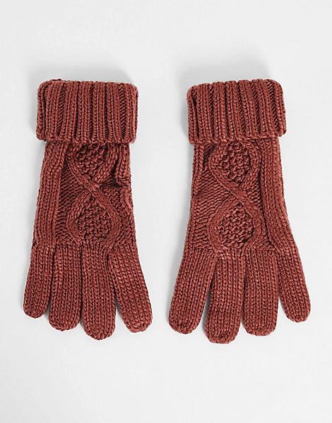 Boardmans – Gestrickte Handschuhe mit Zopfmuster in Rostrot-Orange günstig online kaufen