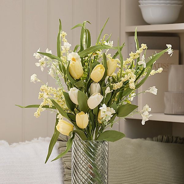 Künstlicher Frühlingsstrauß mit Tulpen & Gänseblümchen buttergelb, 60 cm günstig online kaufen