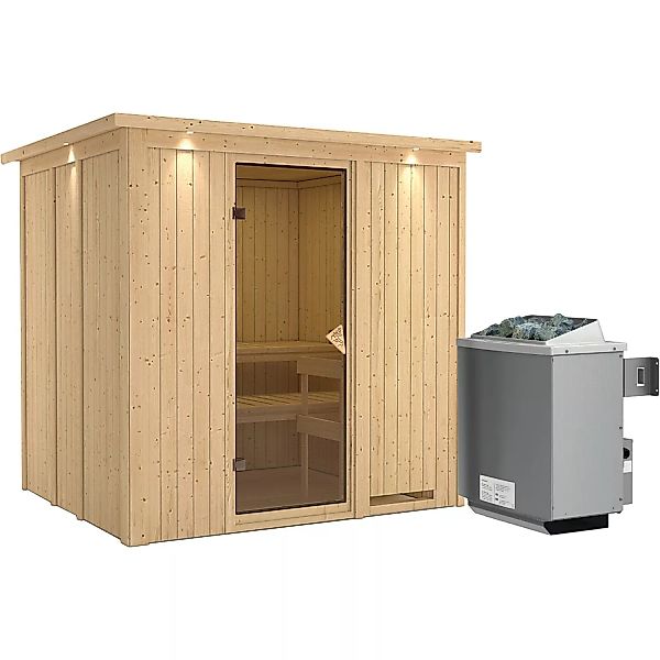 Karibu Sauna-Set Stina inkl. Ofen 9 kW mit integr. Steuerung, Dachkranz günstig online kaufen
