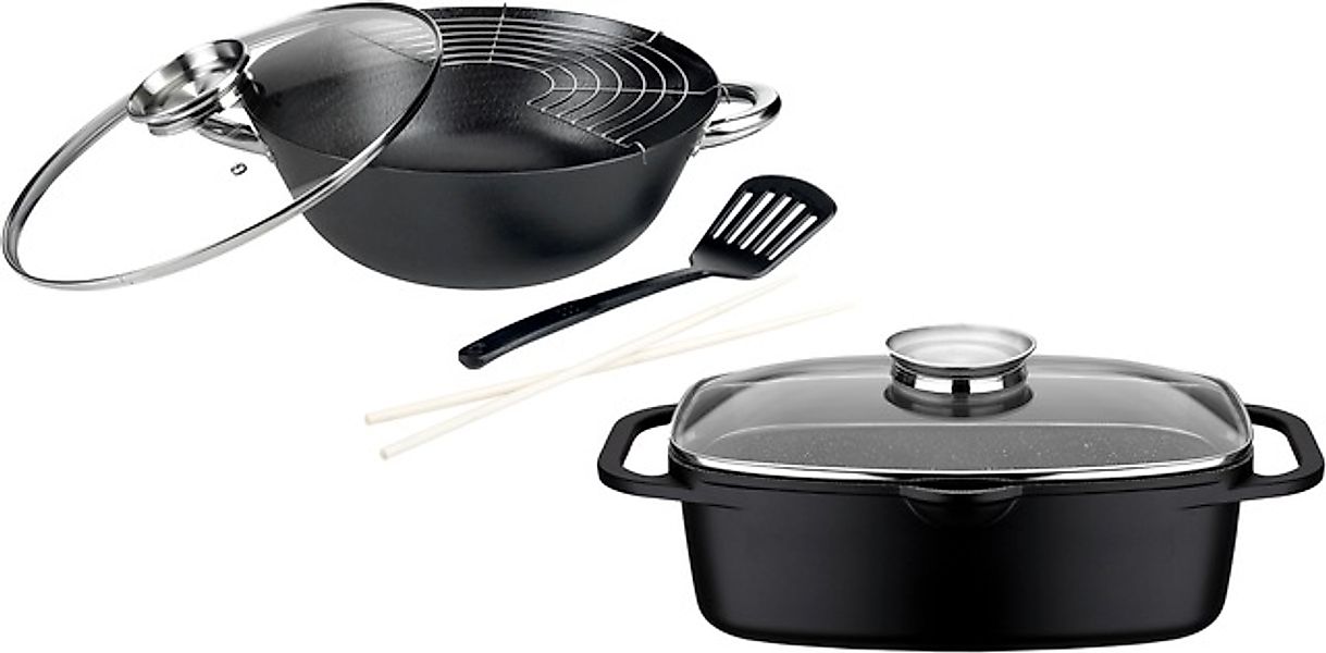 GSW Topf-Set »Gourmet Granit« Gusseisen Set, 1 Bräter 32cm, 1 Wok Ø32cm, mi günstig online kaufen