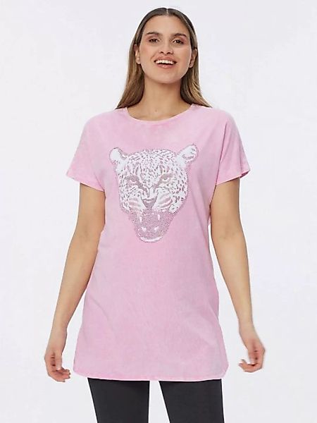 Sarah Kern Longshirt Blusenkleid figurumspielend mit Tigerkopf-Motiv günstig online kaufen