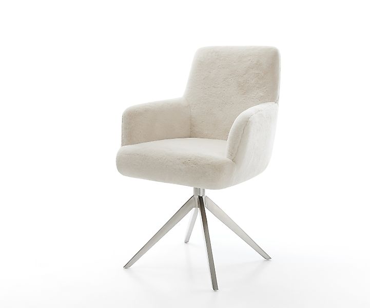 Drehstuhl Heira-Flex mit Armlehnen Plüsch Creme-Weiß Kreuzgestell breit Ede günstig online kaufen