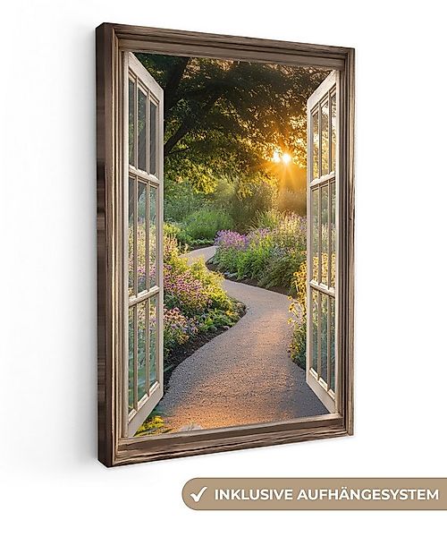 OneMillionCanvasses® Leinwandbild Aussicht - Blumen - Natur - Sonne - Weg, günstig online kaufen