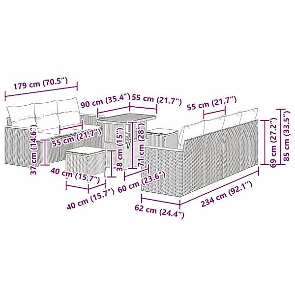 vidaXL Garten-Sofa-Set mit Kissen 10-Tlg Schwarz Poly Rattan 3363010 günstig online kaufen
