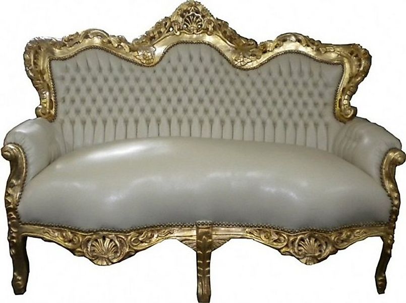 Casa Padrino Sofa Barock Sofa Garnitur "Master" Creme/Gold Lederoptik günstig online kaufen