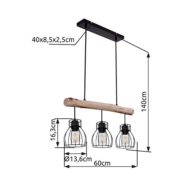 Hängeleuchte Mina, Länge 60 cm, schwarz/braun, 3-flg. günstig online kaufen