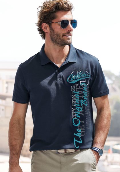 John Devin Poloshirt mit großem Druck vorn aus Baumwoll-Piqué günstig online kaufen