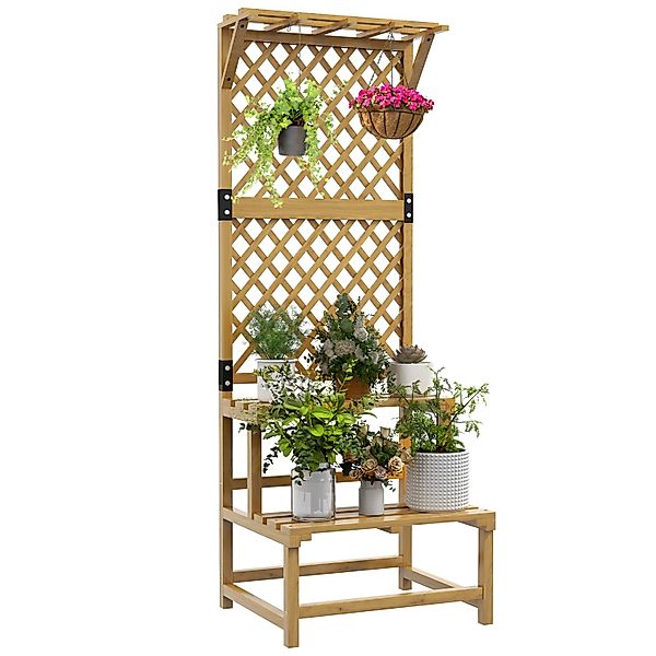 Outsunny Pflanzentreppe Pflanzenständer mit 2 Etagen, Spalier, Dach, Blumen günstig online kaufen