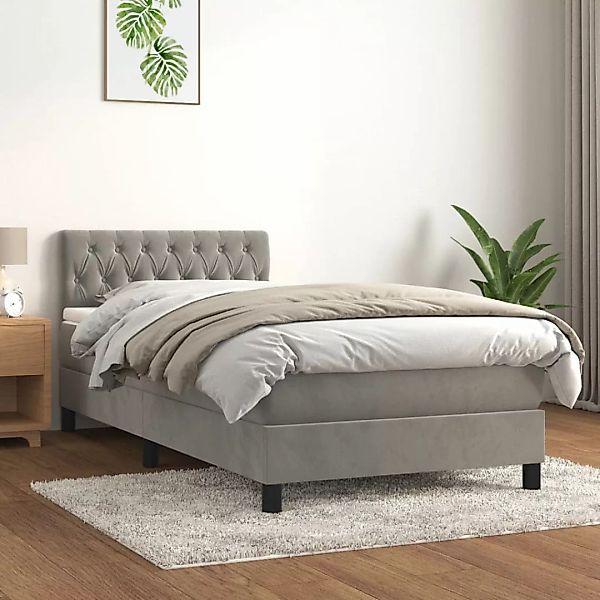 Vidaxl Boxspringbett Mit Matratze Hellgrau 100x200 Cm Samt günstig online kaufen