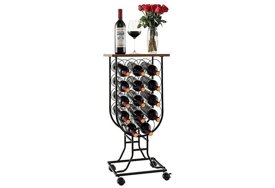COSTWAY Weinregal, stehend, auf Rollen, für 14 Flaschen, Metall, Holz günstig online kaufen