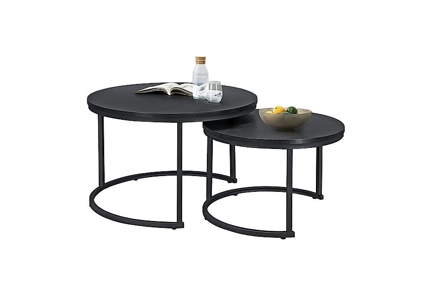 en.casa Couchtisch (Set, 2-St), »Christchurch« rund Metallgestell Schwarz günstig online kaufen