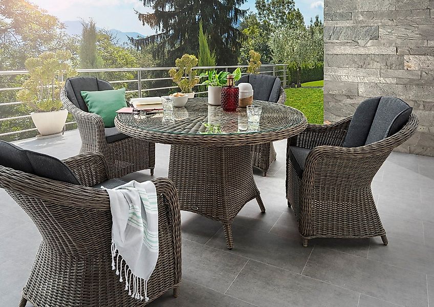 Destiny Garten-Essgruppe MALAGA LUNA, (Set, 5-tlg., 1 Tisch, 4 Sessel), (Se günstig online kaufen