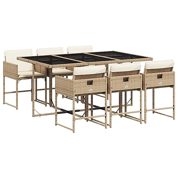 vidaXL 7-Tlg Garten-Essgruppe mit Kissen Beige Poly Rattan 3211270 günstig online kaufen