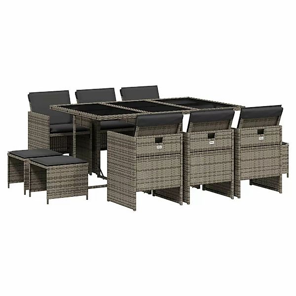 vidaXL 11-tlg Garten-Essgruppe mit Kissen Grau Poly Rattan Modell 52 günstig online kaufen