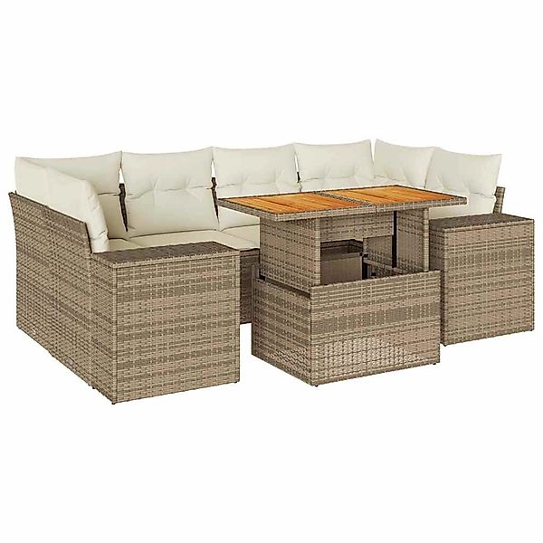 vidaXL 7-Tlg Garten-Sofagarnitur mit Kissen Beige Poly Rattan 3327341 günstig online kaufen