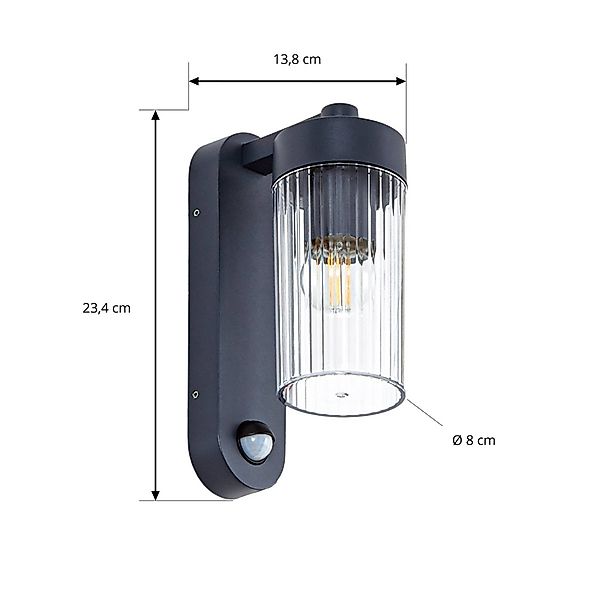 Lindby Außenwandlampe Kaliro, anthrazit, 24 cm, IP54, Sensor günstig online kaufen