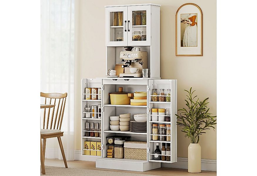 HOMCOM Küchenbuffet mit verstellbaren Regalboden, Arbeitsplatte, Acryltüren günstig online kaufen