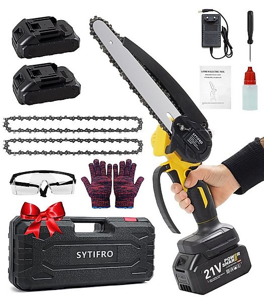 Sytifro Akku-Kettensäge 8 Zoll Kettensäge mit 2×3000mAh Akkus, Mit 2 Ketten günstig online kaufen