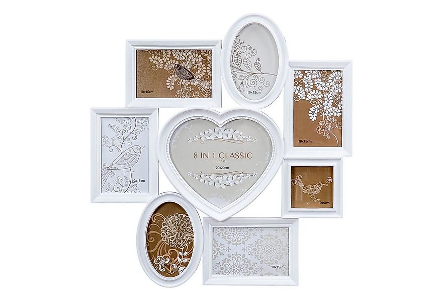 Levandeo® Bilderrahmen Collage, Fotorahmen Bilderrahmen Herz Weiß 8 Fotos S günstig online kaufen