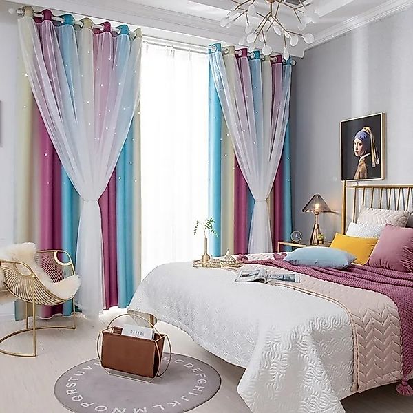 FOUORTUNATE-BEE Gardine Vorhänge Blickdicht Kinderzimmer Halbtransparent (2 günstig online kaufen