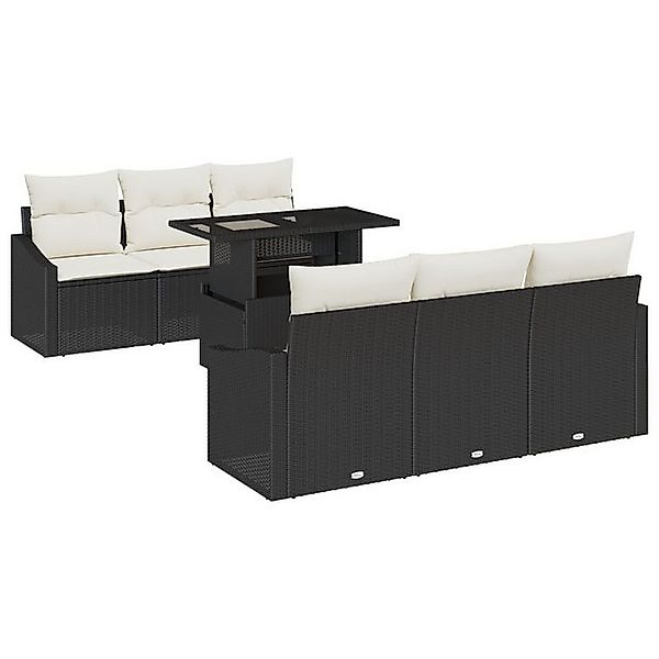 vidaXL Loungesofa 7-teiliges Garten Sofa Set mit Kissen Schwarz Poly Rattan günstig online kaufen