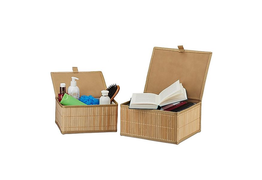 relaxdays Aufbewahrungskorb Bambus 2 tlg. Set (2er Set), natur günstig online kaufen