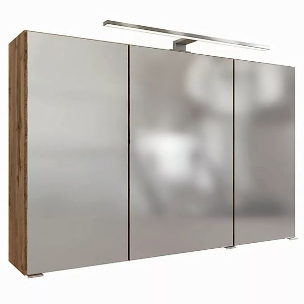 Lomadox Spiegelschrank PESARO-03 100 cm mit LED Beleuchtung in Wotan Eiche günstig online kaufen