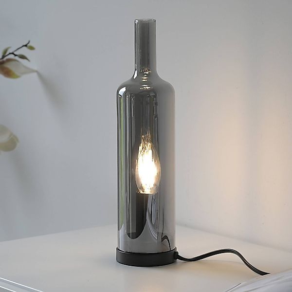 JUST LIGHT. Tischleuchte Bottle, rauchgrau, Glas, E14 günstig online kaufen