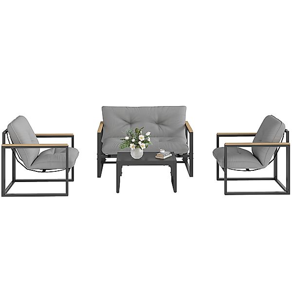 Outsunny Gartenmöbel Set 4 Personen wetterfest Balkonmöbel-Set mit 2er Sofa günstig online kaufen