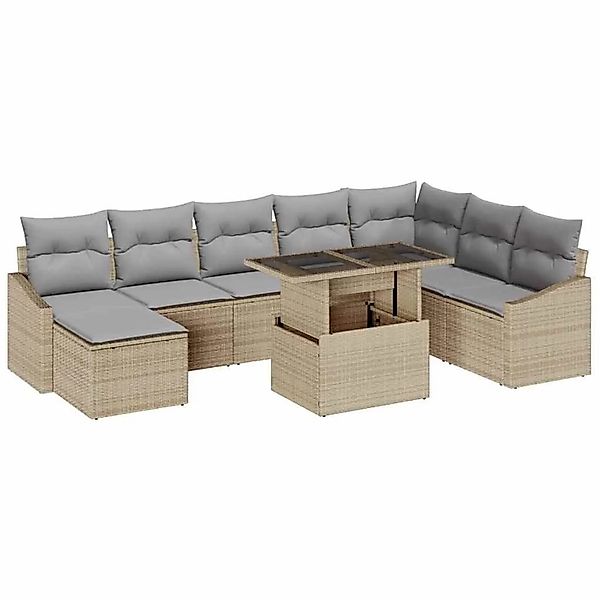 vidaXL Sofa Set mit Kissen 9-Tlg Beige und Hellgrau Poly-Rattan 3349056 günstig online kaufen