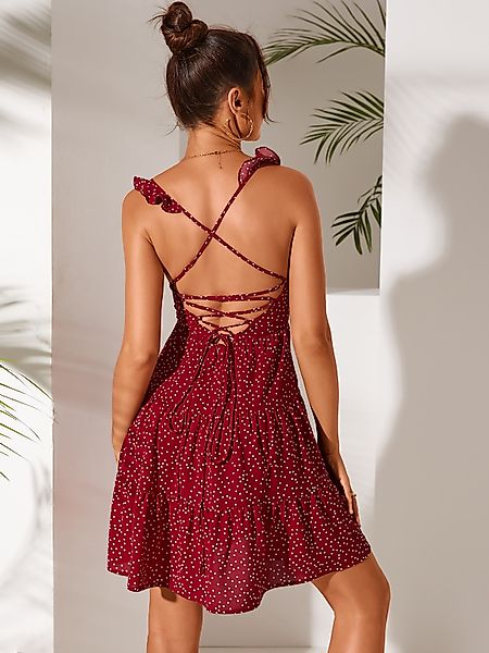 YOINS Backless Polka Dot Criss-Cross Vierkanthals ärmellos Kleid günstig online kaufen