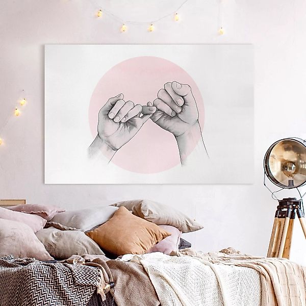 Leinwandbild - Querformat Illustration Hände Freundschaft Kreis Rosa Weiß günstig online kaufen